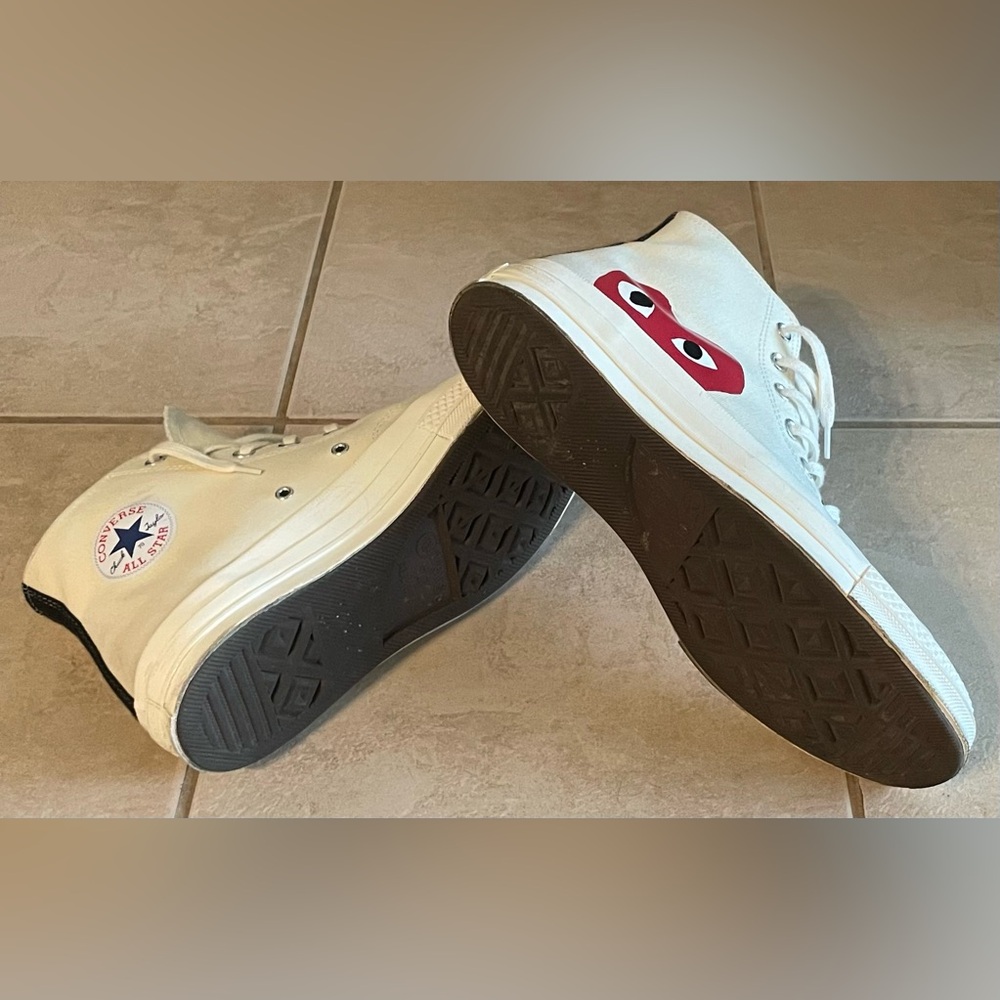 💲OLD - CDG Cream authentic retro high Converse top canvas sneakers - SIZE 11 - Picture 6 of 13